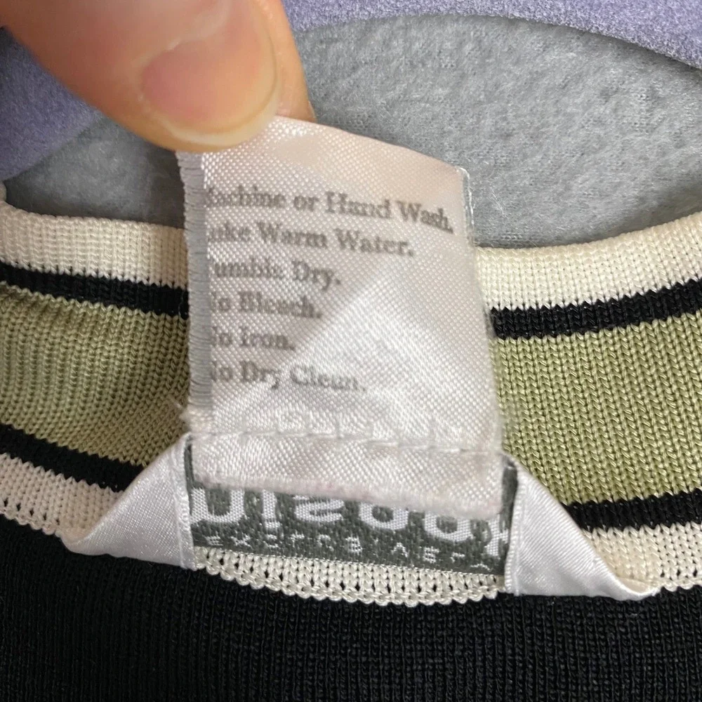 Misook Striped Trim Open Front Knit Cardigan Women 1X Black Sage Green